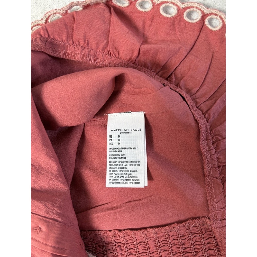 American Eagle Eyelet Crop Top Medium Sweet Coral Rust Embroidered Boho NEW Tank - Picture 6 of 10